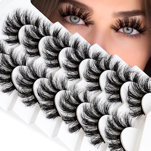 Mink Lashes Fluffy Eye Lashes Wispy D Curl Volume Thick Soft Long Full Fake Eyelashes that Look Like Extensions Pack by MilyBest