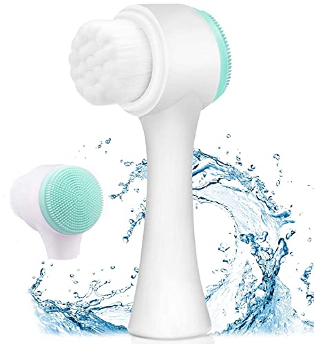 Facial Brush - Manual Facial Cleansing Brush and Pore Cleansing Dual Face Brush, Suitable for All Types of Skin (Blue)