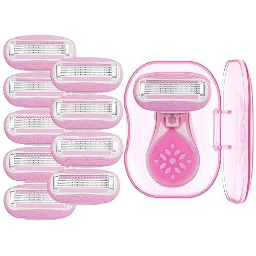 BULIMICA Extra Smooth On The Go Mini Razors for Women, Includes 1 Mini Handle + 10 Razor Blade Refills + 1 Case, Pink