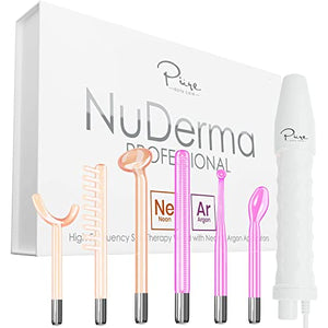 NuDerma Professional Skin Therapy Wand - Portable High Frequency Skin Therapy Machine with 6 Neon & Argon Wands – Boost Your Skin – Clear Firm & Tighten