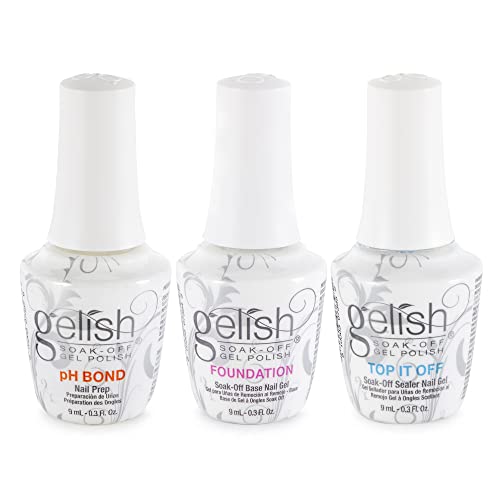 Gelish Mini Terrific Trio Essentials Collection 9 mL Soak Off Gel Nail Polish Kit with pH Bond, Foundation Base, and Top It Off