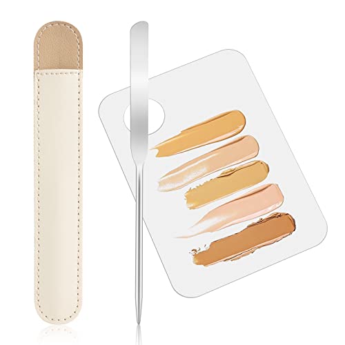 Makeup Spatula Korean, Metal Makeup Spatula with Acrylic Cosmetic Palette, Foundation Applicator Spatula for Eye Shadow, Nail Art, 6 x 4 Inches