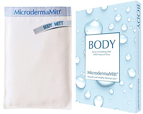 MicrodermaMitt Exfoliating Mitt Dead Skin Remover for Body, Premium Exfoliator Glove, Reveals Visibly Smoother Skin, Improves Uneven Skin Texture & Keratosis, Natural Plant Floss, Long Lasting