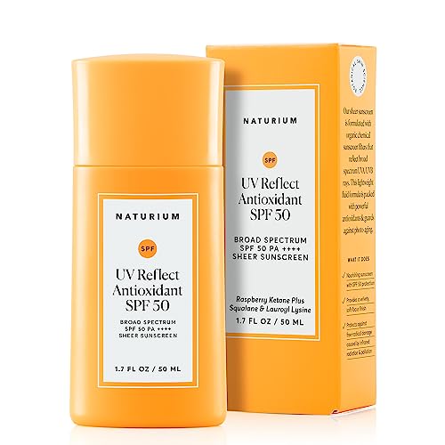 Naturium UV Reflect Antioxidant, Broad Spectrum SPF 50 PA ++++ Sheer Sunscreen, Lightweight Face & Skin Protector with Soft Matte Finish, 1.7 oz