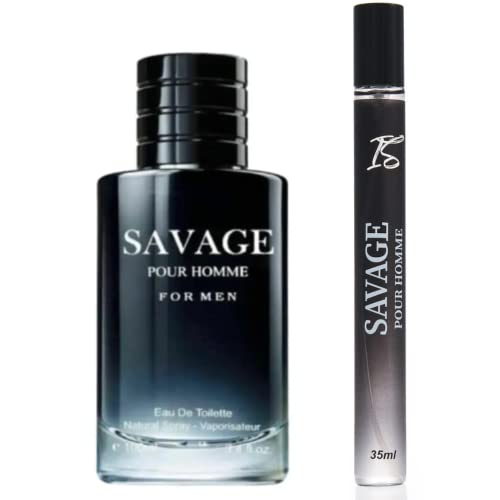 INSPIRE SCENTS Clashoky Savage for Men - 3.4 Fl Oz Cologne for Men Masculine Scent + Travel Spray (Savage or Salvang) 35ml or Oil Roll 12ml for Daily Use Men's Cologne (Pack of 2)