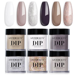 Dip Powder Nail Set, AZUREBEAUTY 6 Colors Classic Nude Collection Glitter Pure White Dipping Powder Starter Kit French Nail Art Manicure DIY Salon Home Gifts for Women