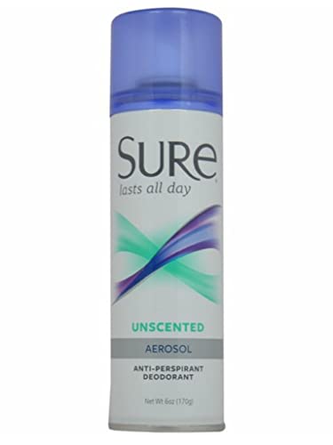 Sure Anti-Perspirant & Deodorant Aerosol Spray Unscented, 6 oz (Pack of 6)
