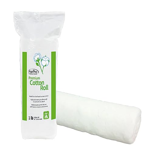 ForPro Premium Cotton Roll for Cosmetic Application and Product Removal, Medical-Grade, White, 12” Wide, 1 Lb.