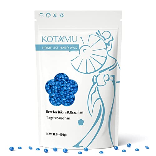 KOTAMU Hard Wax Beads 1LB Blue Hair Removal Hard Wax Beans for Bikini Brazilian Waxing
