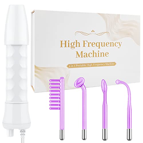 High Frequency Facial Wand - Uaike 4 in 1 Violet Portable Handheld High Frequency Facial Machine - at Home Face Skin Wand Device with 4 Pcs Purple Glass Tubes