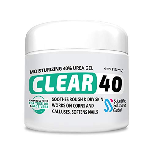 CLEAR 40, 40% Urea Gel, 4 oz w/Tea Tree & Coconut Oil, Aloe Vera Extract, Works on Calluses & Corns, Moisturizes & Softens Cracked Heels, Feet, Elbows, Hands, Nails, Superior Hydration to Urea Creams