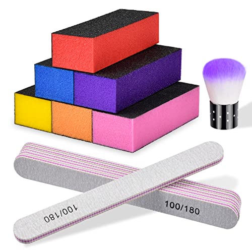 Nail Buffers Blocks, TsMADDTs 13pcs Nail Files and Buffers Sanding Buffer for Acrylic Nails 3 Way Buffing File 60 60 100 Grit with Brush Pedicure Manicure Tool