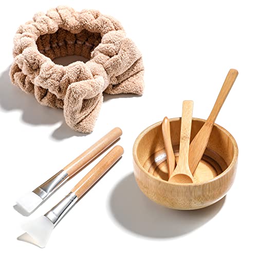 JPNK Facial Mask Set Bamboo, New DIY 6Pack DIY Clay Mask Mixing Kit with Brushes and Bowl, Mask Tools for Mask