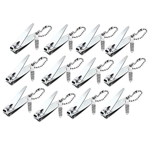 12 Pcs Nail Clippers for Fingernails by YWQ - Swing Out Nail Cleaner/File - Popular Gifts for Men & Women - Best Sharp Stainless Steel Clipper - Wide Easy Press Lever