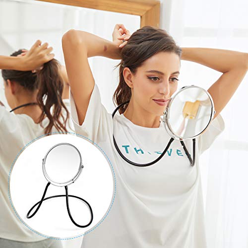 Double Sided Mirror, Standard Viewing and 5X Magnification, Mirror' arm is Flexible to Around The Neck