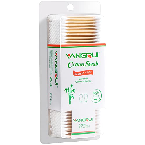 YANGRUI Cotton Swab, 375 Count Bamboo Stick BPA Free Naturally Pure Double Round Ear Swabs Eco-friendly Cotton Buds (Pack of 1)