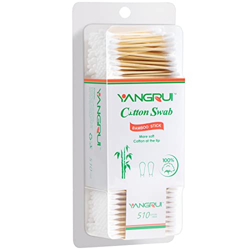 YANGRUI Cotton Swab, 510 Count Bamboo Stick BPA Free Naturally Pure Double Round Ear Swabs Eco-friendly Cotton Buds (Pack of 1)