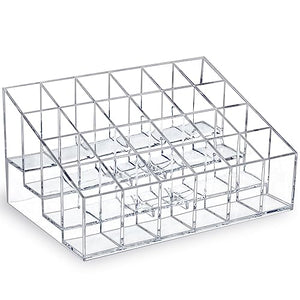 MOSIKER Lipstick Holder,Small Plastic Clear Acrylic Organizer for Lip Gloss,Cosmetic Storage with 24 Spaces