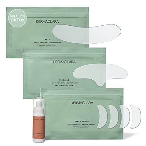 Dermaclara Silicone Face Rejuvenation Kit for Wrinkles & Fine Lines - Silicone Fusion Treatment Anti-Wrinkle Patches for Pregnancy Safe SkinCare - Reusable Under Eye, Forehead, Neck, & Face Patches