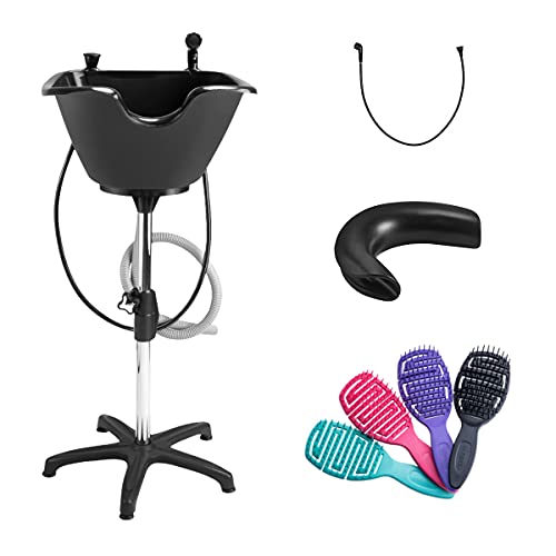 Dompel Bundle Wash Unit with Headrest and Set of 4 Hair Brushes | Portable Shampoo Sink | Includes Drain Hose, Faucet with Hose | Comfortable and Functional Hair Washing Experience