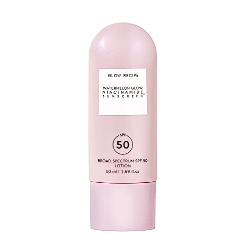 Glow Recipe Watermelon Glow Niacinamide Sunscreen SPF 50 - Lightweight Broad Spectrum Chemical & Mineral Sunscreen - Hydrating Sunscreen Lotion with Hyaluronic Acid, Niacinamide & Aloe Vera (50ml)