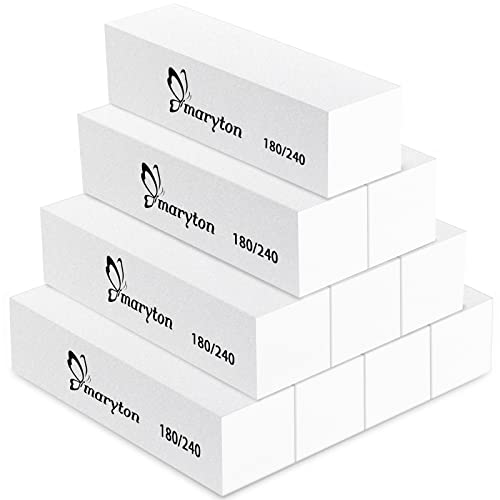 Maryton Nail Buffer Blocks, Fine Grit 180/240 Professional 4 Sided White Buffing Blocks for Natural Nails - Buff Nails Prior to Application of Gel Polish, Acrylic, 10 Count