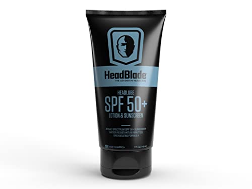 HeadBlade HeadLube SPF 50 Men's Lotion and Sunscreen - No Greasiness, Formulated for Face, Body & Scalps with Anti-Aging Properties - Water Resistant for 80 Minutes, 5 fl oz