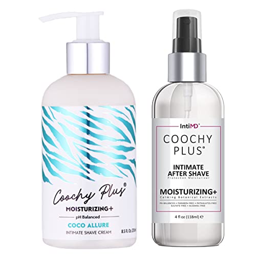 Coochy Plus Intimate Shaving Complete Kit - COCO ALLURE & Organic After Shave Protection Soothing Moisturizer Mist – Antioxidant Formula Prevents Razor Burns, Itchiness & Ingrown Hairs