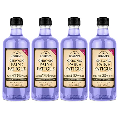 Village Naturals Therapy, Chronic Pain & Fatigue Foaming Bath Oil & Body Wash, 16 oz, Pack of 4
