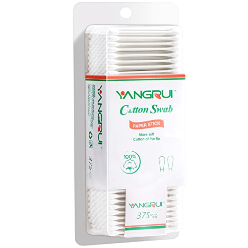 YANGRUI Cotton Swab, 375 Count Paper Stick BPA Free Naturally Pure Double Round Ear Swabs Eco-friendly Cotton Buds (Pack of 1)