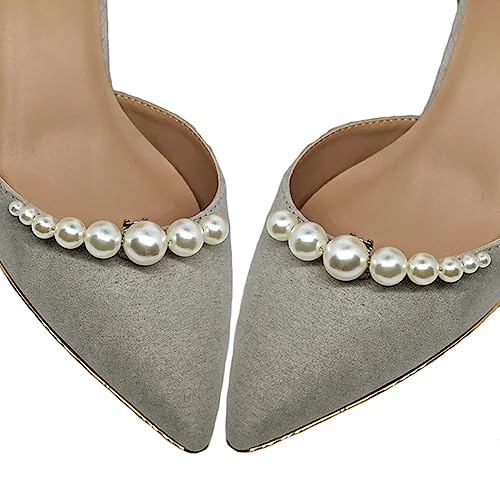 EASEDAILY Pearl Shoes Clips for Pumps 2pcs Silver Wedding Shoe Buckles Clip Bridal Shoes Jewelry Shoe Accessories for Women