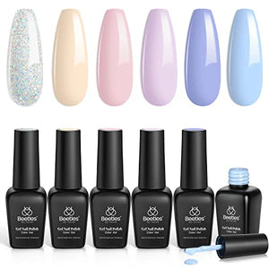 Beetles Gel Nail Polish Set- Orchis 6 Colors Pastel Blue Pink Gel Polish Kit Spring Summer Yellow Glitter Soak Off LED Gel Manicure DIY Nail Home