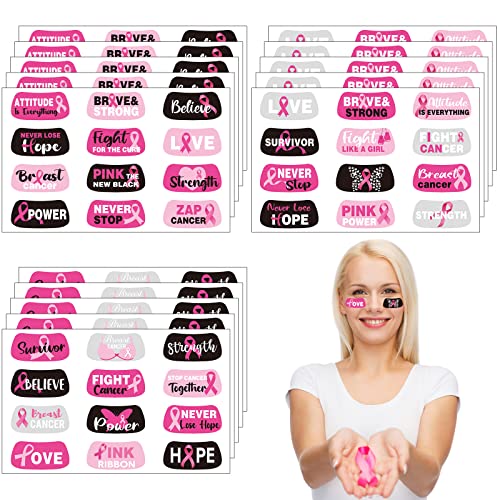 180 Pieces Breast Cancer Awareness Face Tattoos Pink Breast Cancer Stickers Pink Ribbon Temporary Tattoos for Women for Party Fundraising Accessories Decoration