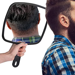 Brippo Hand Mirror, Large Handheld Mirror with Handle for Barber Haircut Salon, Shaving or Makeup, Hand Held Mirror for Vanity/Bathroom/Traval, Regular Non-Magnifying (Square Black 9" x 8")