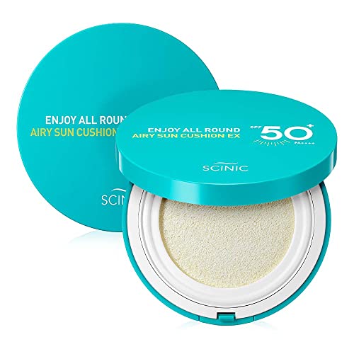 SCINIC Enjoy All Round Airy Sun Cushion EX SPF50+PA++++0.88oz (25g) | Cooling UV Protection & Natural Tone-up From Face To Body For All Family Members | Korean Skincare