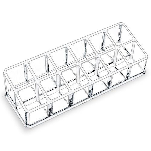 MOSIKER Acrylic Lipstick Organizer with 12 Spaces,Clear Small Makeup Storage Holder for Vanity