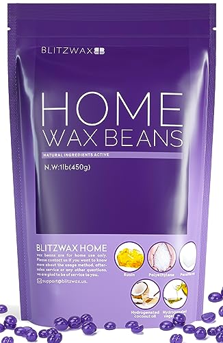 BLITZWAX Hard Wax Beads for Hair Removal 1lb Sensitive Skin Formula Lavender Wax Beans for Brazilian Bikini, Underarms, Back and Chest Large Refill Wax for Women Men At Home Waxing