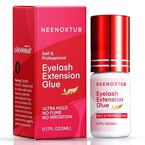 Neenoxtub Sensitive Eyelash Extension Glue, No Fume Lash Glue for Eyelash Extensions, 6-7 Weeks Retention Eyelash Glue for Sensitive Eyes, Extra Strong Professional & Individual Lash Glue. 5 ml