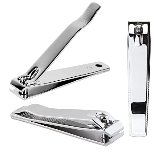3pcs Large Beauticom Stainless Steel Straight Nail Clipper - Professional Ultra Sharp Sturdy Silver Finger Nail and Toe Nail Cutters for Acrylic Nails Grooming Manicure