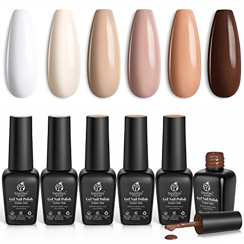 beetles Gel Polish Nail Set 6 Colors Sandstorm Collection Nude Pink Peach Brown Natural Manicure Kit Soak Off Led Lamp Needed for Women Diy Home