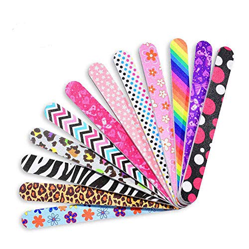 IFUNSON Professional Nail File and Buffers for Women Girls, Natural Emery Boards, 150/150 Grit Colorful, 12 PCS