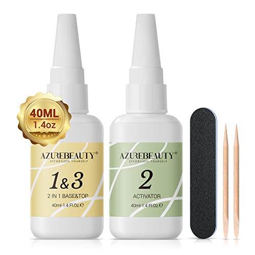 2 in 1 Dip Powder Liquid 40ML Refill Set Base & Top Coat with Activator Dip Powder Liquid Set for Dipping Powder Nail Kit,0.5oz/Bottle,Fast Dry,No Nail Lamp Needed