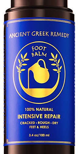 Ancient Greek Remedy Organic Foot Balm for Dry Cracked Feet and Heels, Made of Olive, Almond, Sunflower, Lavender and Vitamin E Oil. Natural Cream Moisturizer for Dry Skin Care for Women, Men 3.4oz