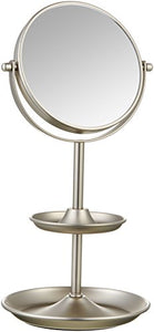 Amazon Basics Tabletop 5" Vanity Makeup Mirror with 1x/5x Magnfication and Accessory Shelves, Silver Nickel