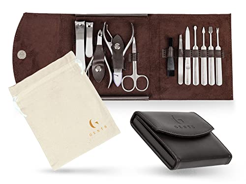 GENTS Manicure Set for Men & Women (14 Pcs) Professional Mens Grooming Kit - Stainless Steel Manicure Tools - Pedicure Kit for Nail Care & Foot Care