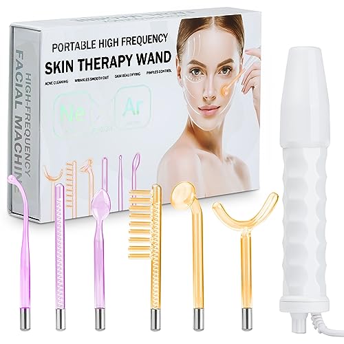 High Frequency Facial Wand, Portable Handheld High Frequency Facial Machine with 6 Different Tubes, Skin Therapy Wand Skin Care Kit for Skin and Scalp Tools Home Use, Energy Adjustable