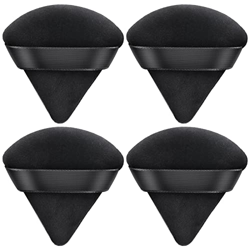 AMMON 4 Pieces Powder Puff,Triangle Soft Makeup Powder Puff,Face Makeup Sponge Puff Velour Makeup Puff for Loose Mineral Powder Cosmetic (Black)