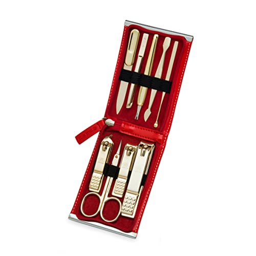 World No. 1, Three Seven 777 Travel Manicure Pedicure Grooming Kit Set - Nail Clipper (Total 9 Pcs, Model: TS-970RG).. Since 1975. Made in Korea (Red Case & Gold)