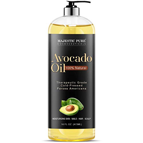 MAJESTIC PURE Avocado Oil - 100% Pure and Natural, Cold-Pressed, for Skin Care, Massage, Hair Care, and Carrier Oil to Dilute Essential Oils, 16 fl oz