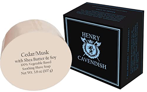 Henry Cavendish Sandalwood Shave Soap for Men & Women - Premium Quality, All Natural, moisturizing Shaving Puck made with Shea Butter & Coconut Oil for a Rich Lather and a Smooth Comfortable Shave for Ladies and Gentleman. 3.8 Oz Puck Refill